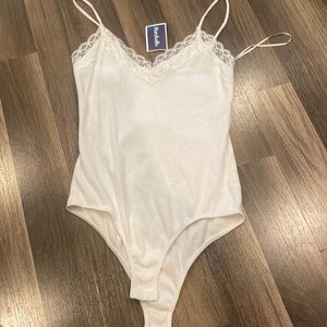 Ribbed White Lace Bodysuit